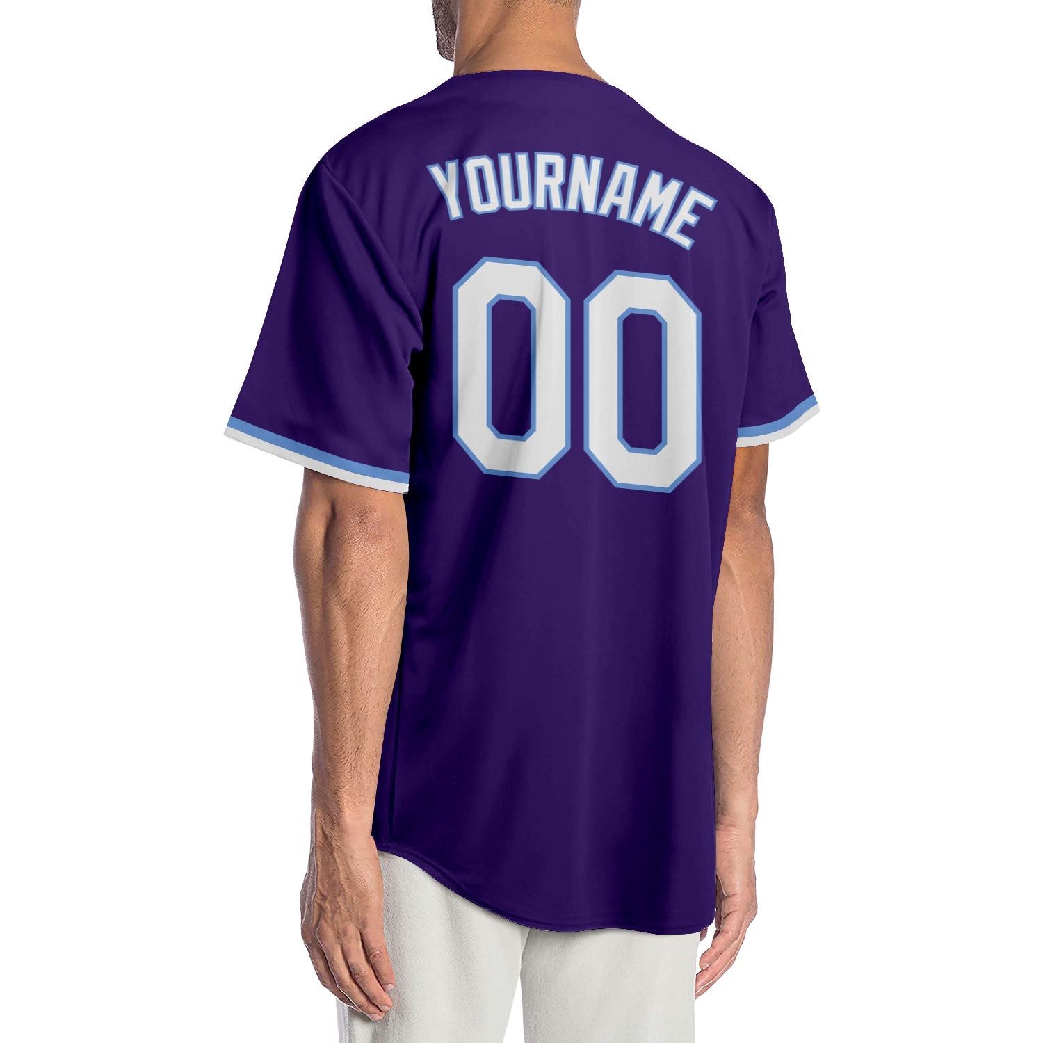 Custom Purple White-Light Blue Authentic Baseball Jersey view 2