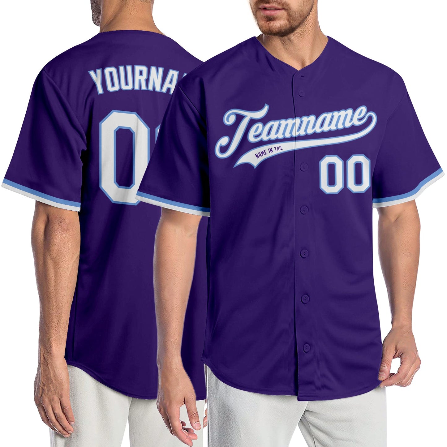 Custom Purple White-Light Blue Authentic Baseball Jersey - Main View