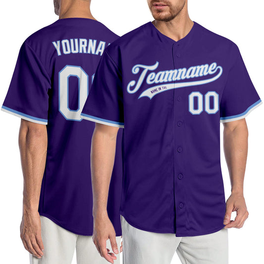 Custom Purple White-Light Blue Authentic Baseball Jersey - Main View