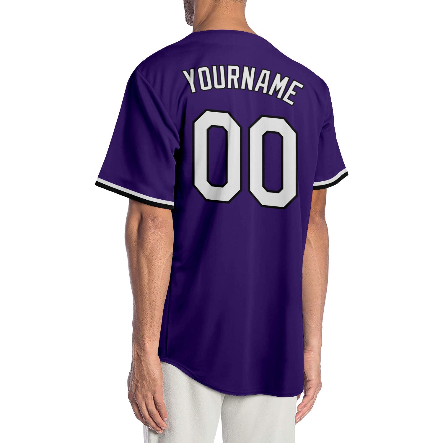 Custom Purple White-Black Authentic Baseball Jersey view 2