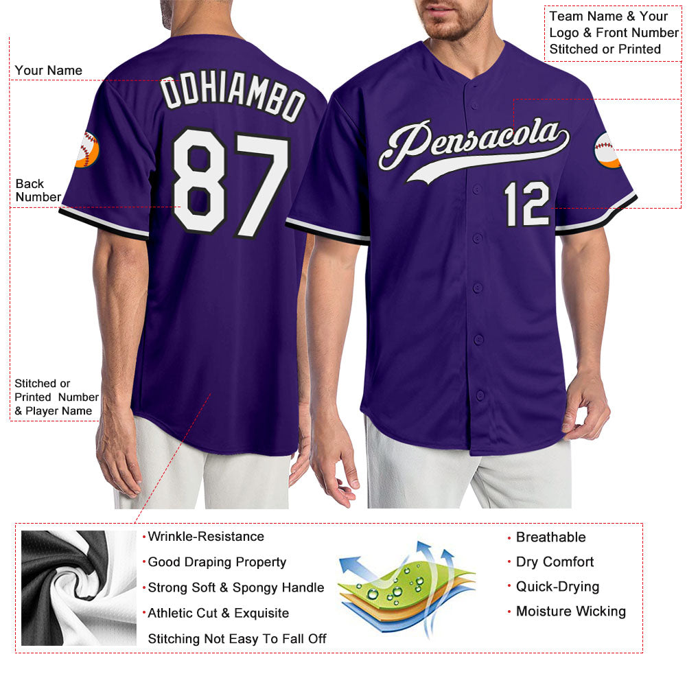 Custom Purple White-Black Authentic Baseball Jersey view 3