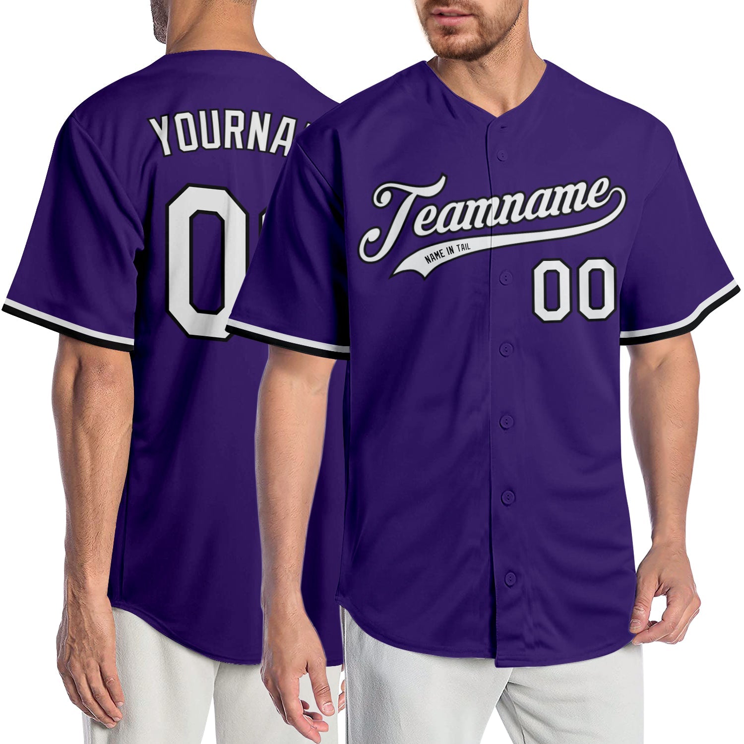Custom Purple White-Black Authentic Baseball Jersey - Main View