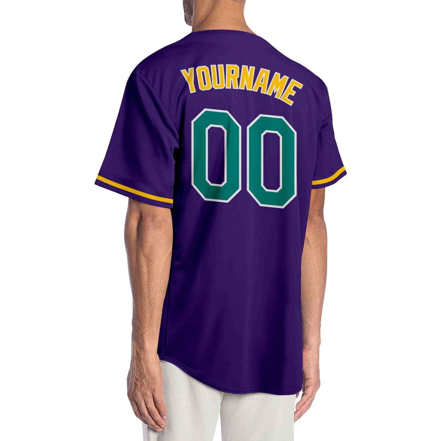 Custom Purple Aqua-Gold Authentic Baseball Jersey view 2