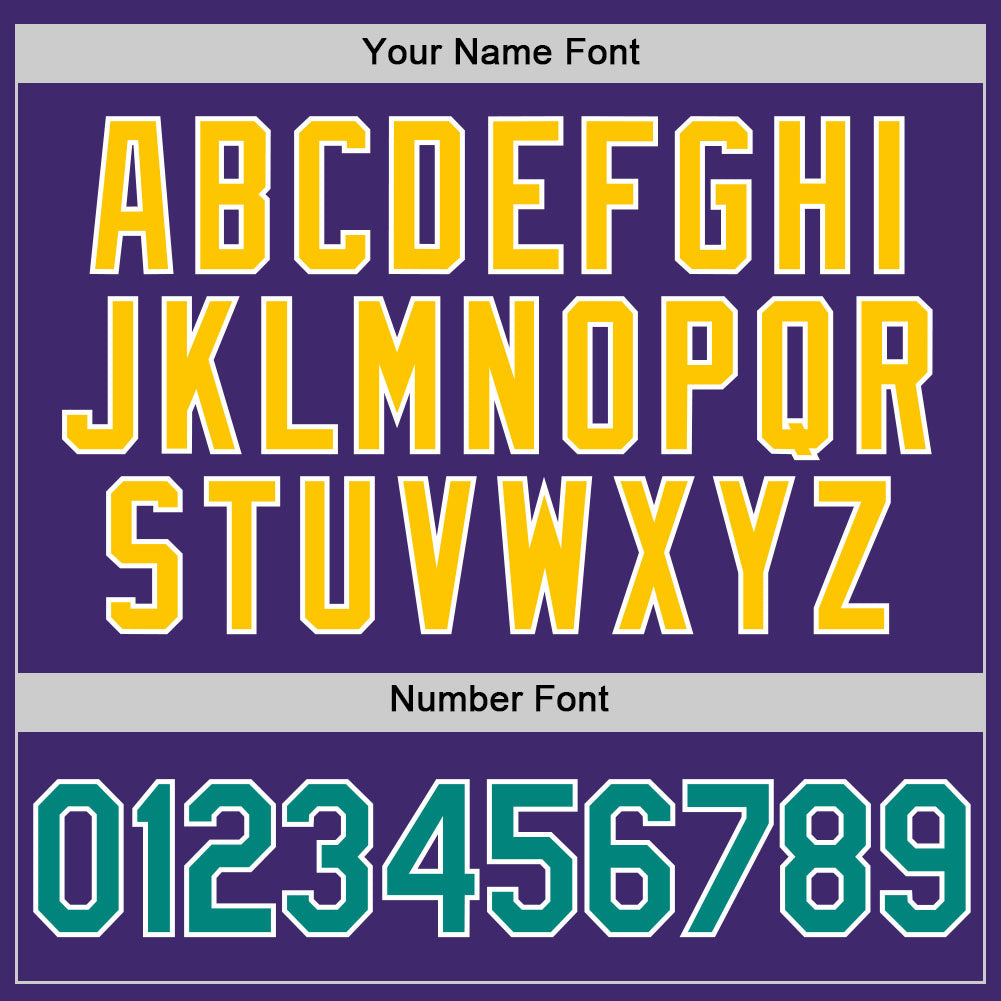 Custom Purple Aqua-Gold Authentic Baseball Jersey view 5