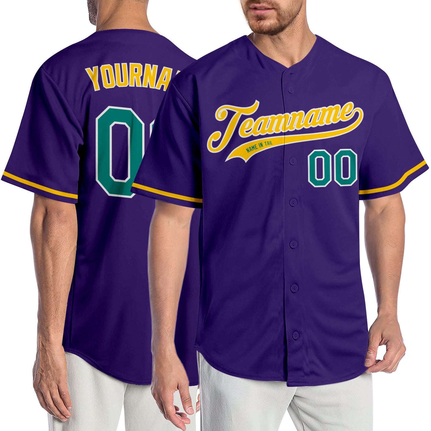 Custom Purple Aqua-Gold Authentic Baseball Jersey - Main View