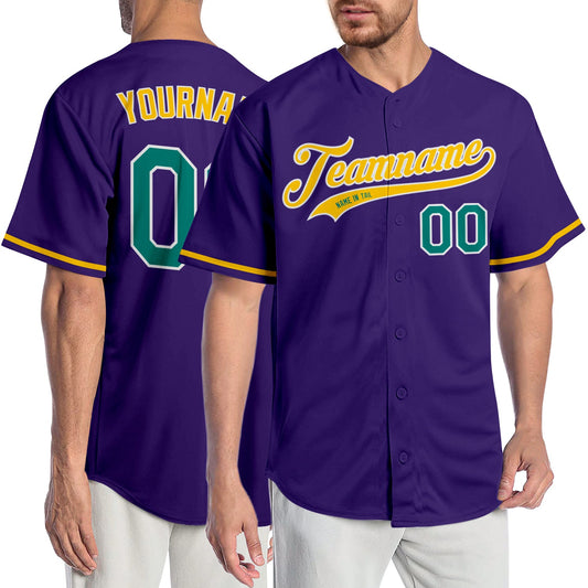 Custom Purple Aqua-Gold Authentic Baseball Jersey - Main View