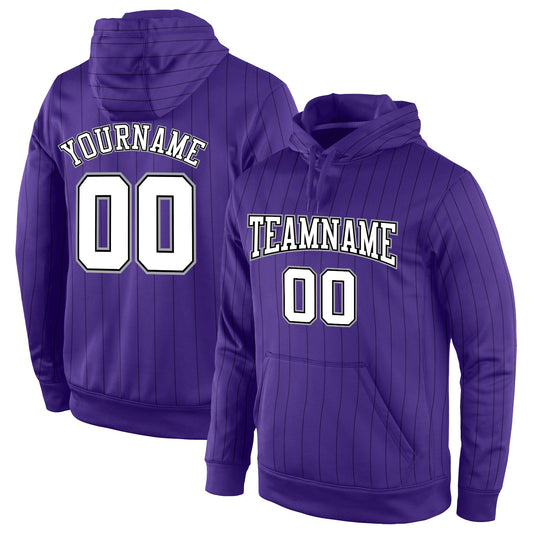 Custom Stitched Purple Black Pinstripe White-Gray Sports Pullover Sweatshirt Hoodie - Main View