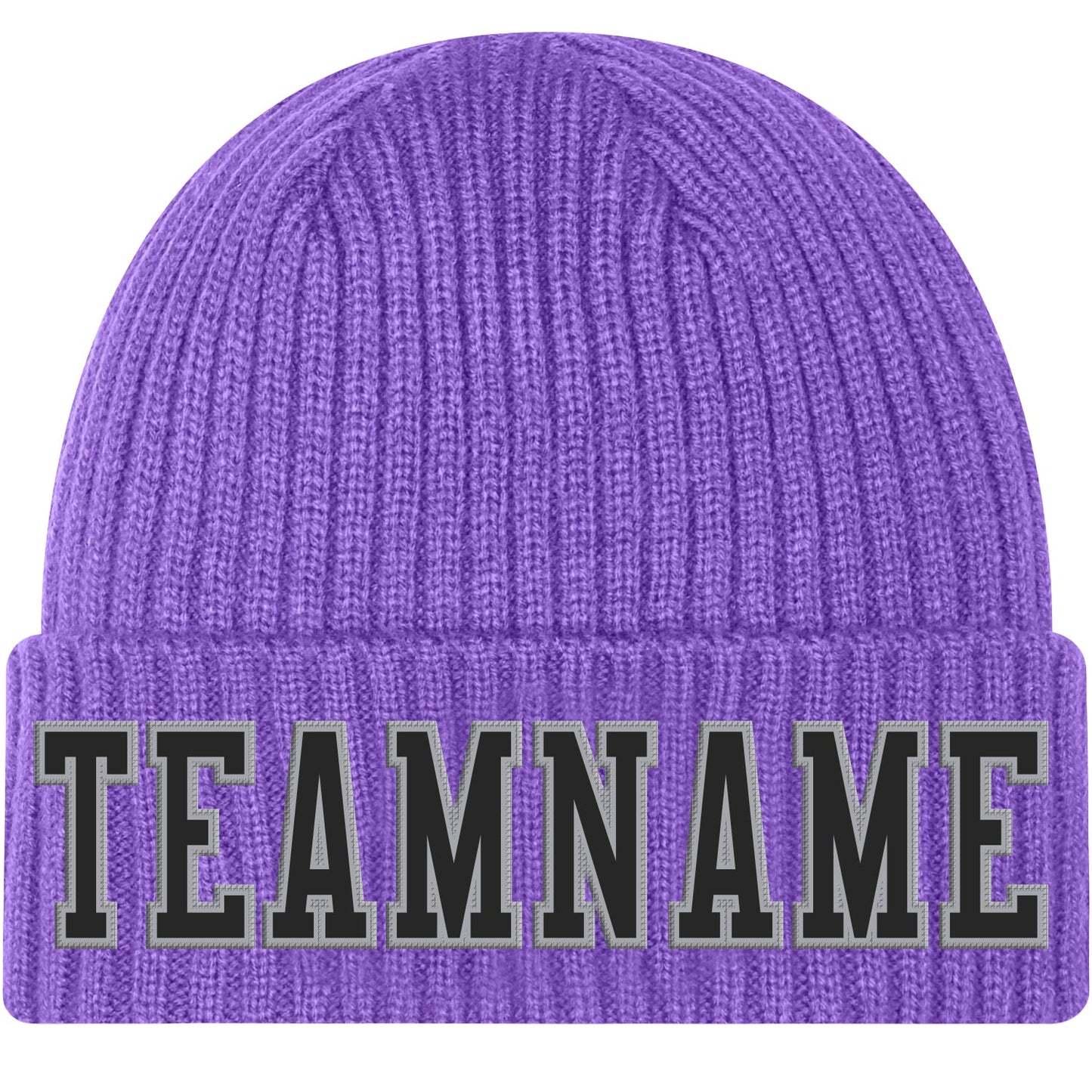 Custom Purple Black-Gray Stitched Cuffed Knit Hat - Main View