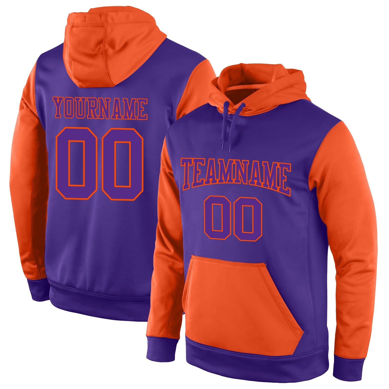 Custom Stitched Purple Purple-Orange Sports Pullover Sweatshirt Hoodie - Main View