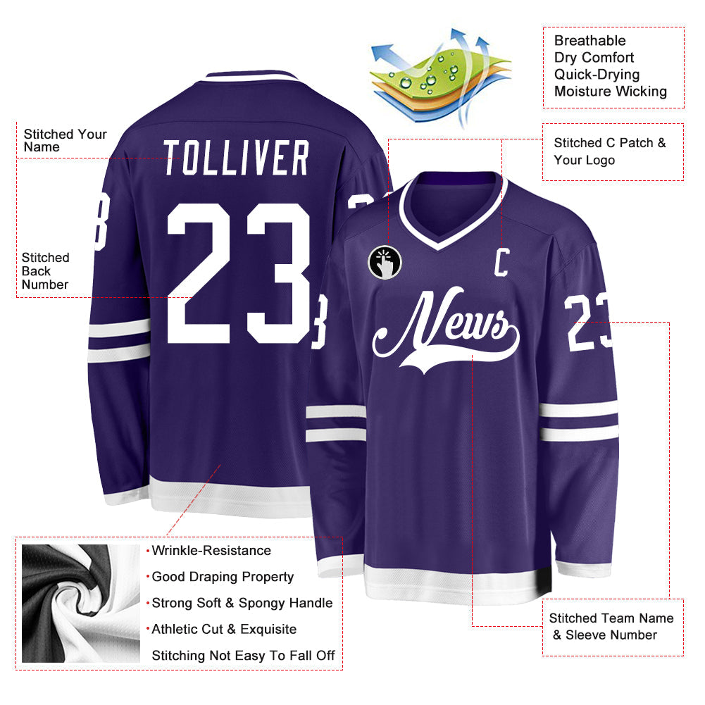 Custom Purple White Hockey Jersey view 2