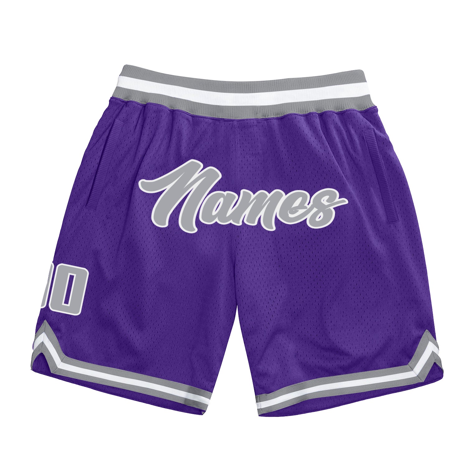 Custom Purple Gray-White Authentic Throwback Basketball Shorts - Main View