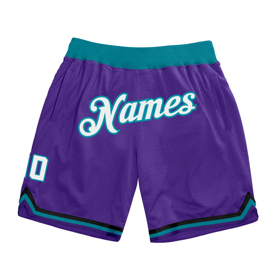 Custom Purple White-Teal Authentic Throwback Basketball Shorts - Main View