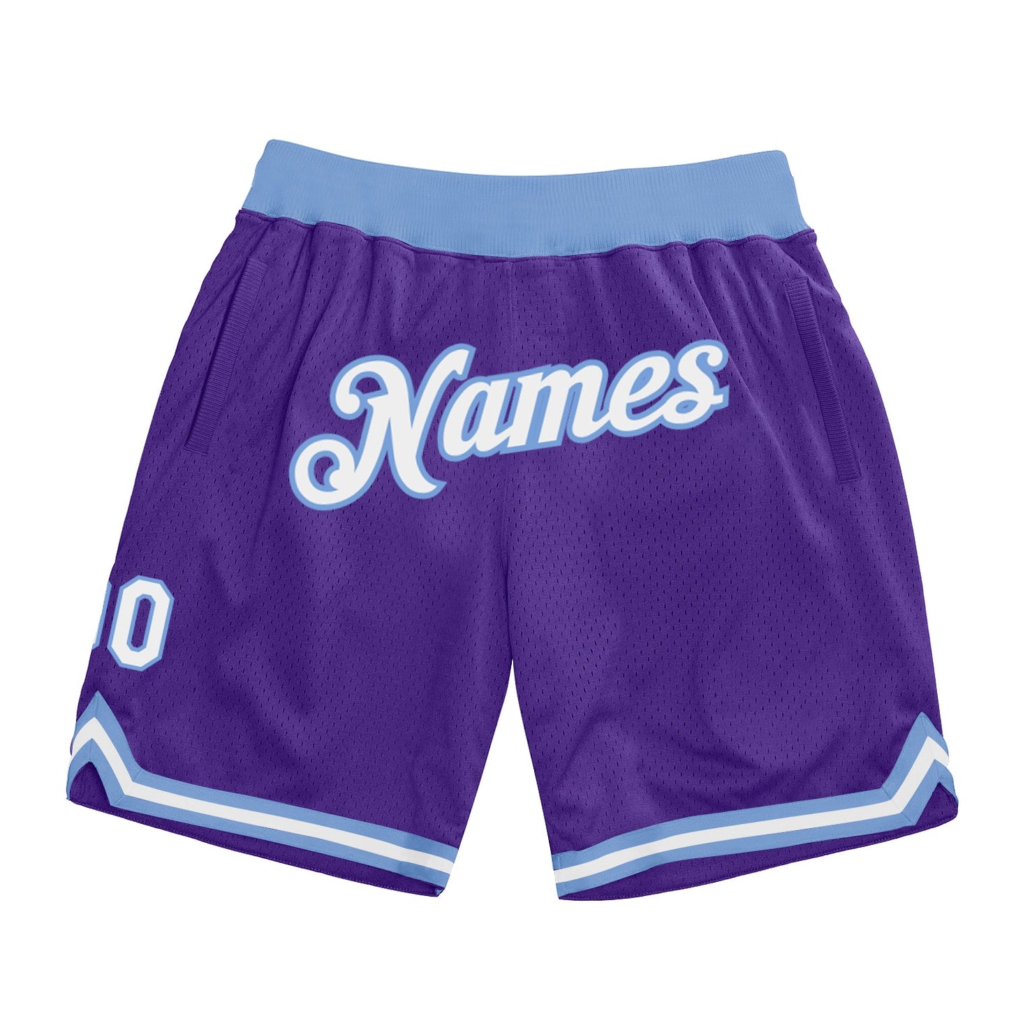 Custom Purple White-Light Blue Authentic Throwback Basketball Shorts - Main View
