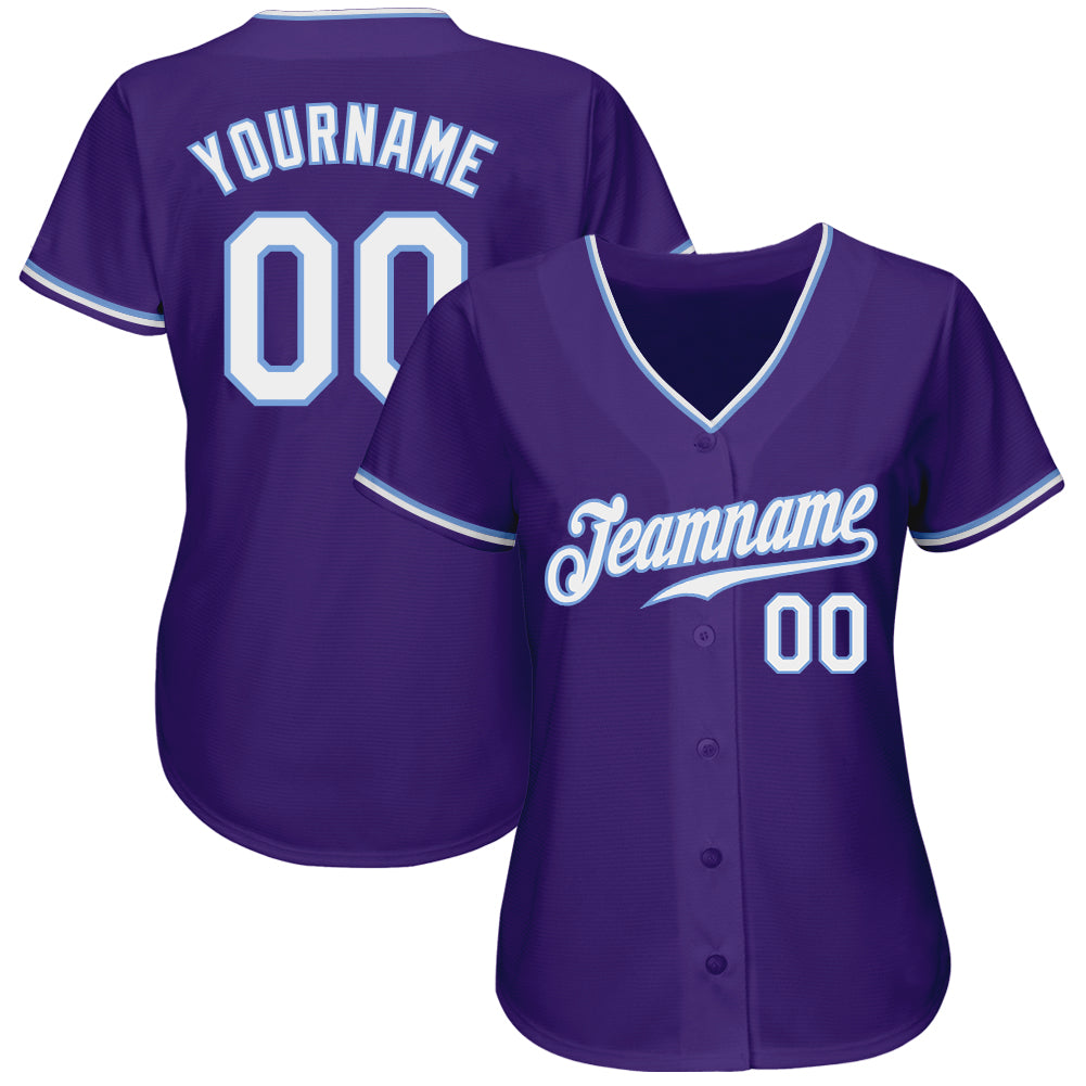Custom Purple White-Light Blue Authentic Baseball Jersey view 2