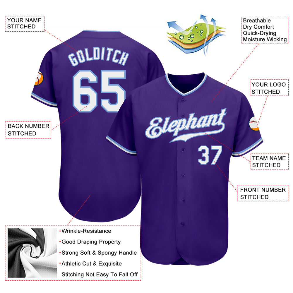 Custom Purple White-Light Blue Authentic Baseball Jersey view 3