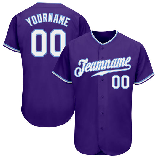 Custom Purple White-Light Blue Authentic Baseball Jersey - Main View