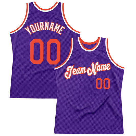 Custom Purple Orange-White Authentic Throwback Basketball Jersey - Main View