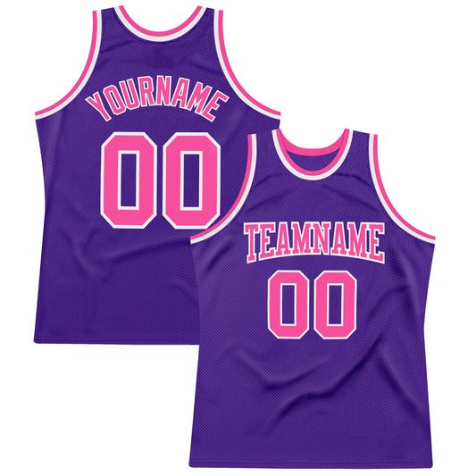 Custom Purple Pink-White Authentic Throwback Basketball Jersey - Main View