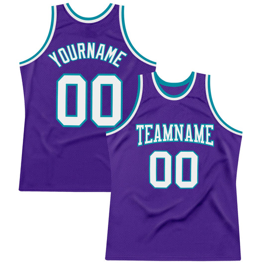 Custom Purple White-Teal Authentic Throwback Basketball Jersey - Main View