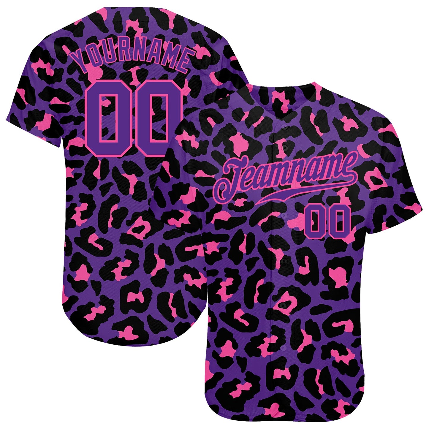 Custom Purple Purple-Pink 3D Pattern Design Leopard Authentic Baseball Jersey - Main View