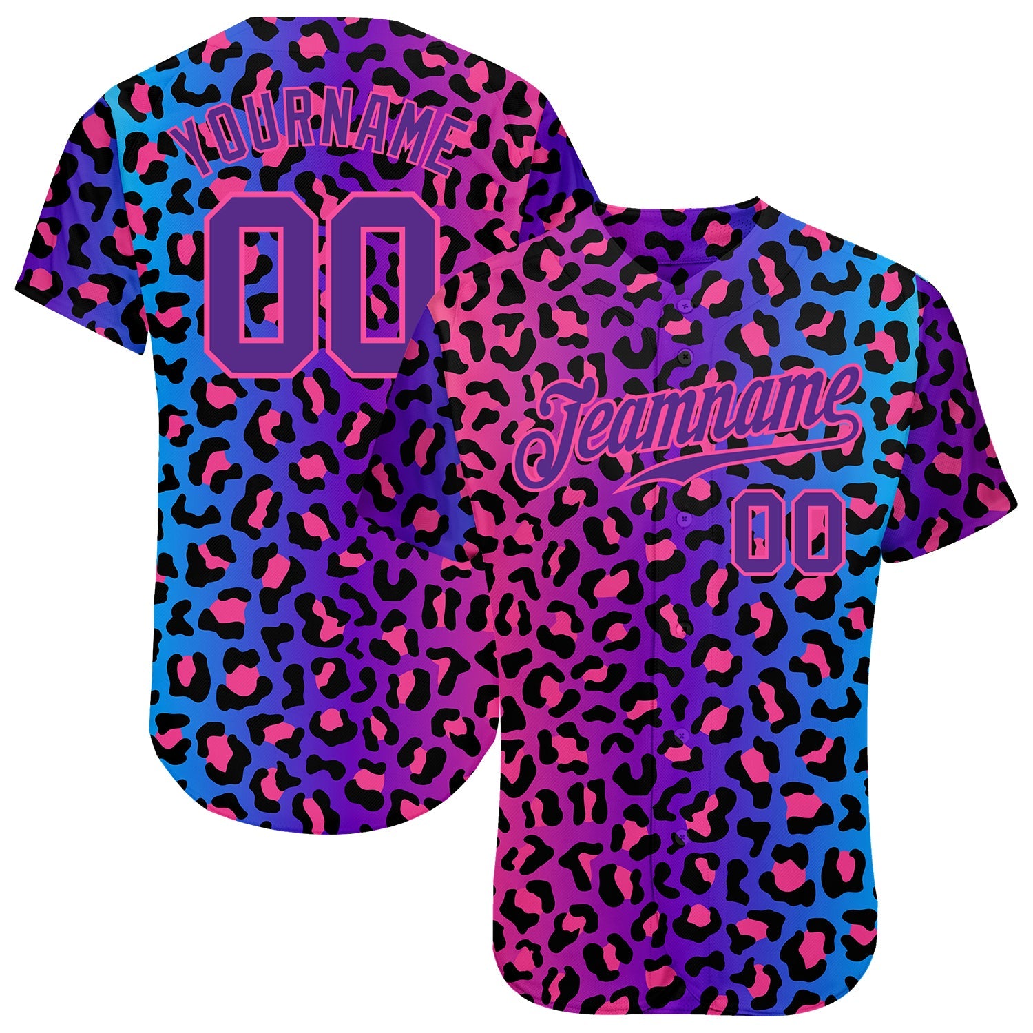 Custom Purple Purple-Pink 3D Pattern Design Leopard Authentic Baseball Jersey - Main View