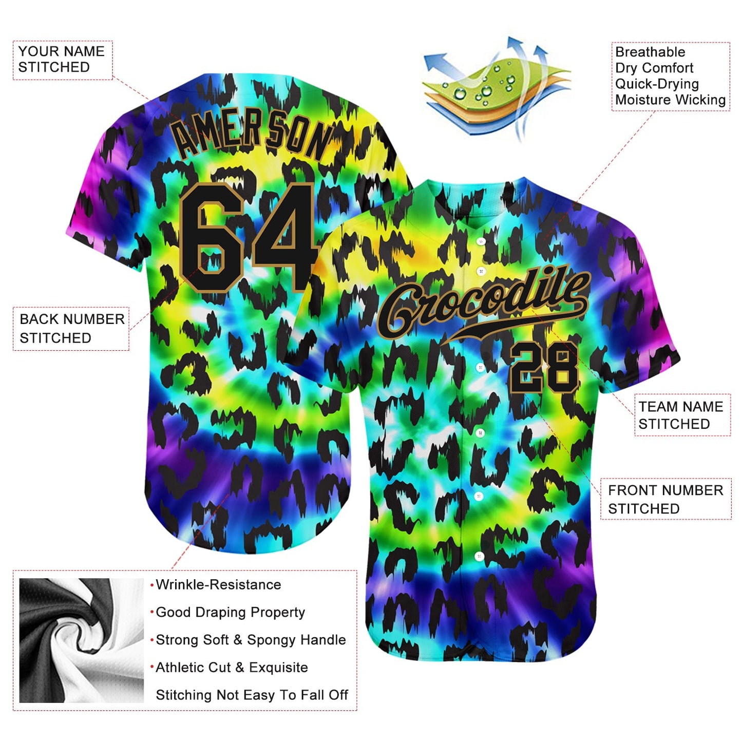 Custom Purple Black-Old Gold 3D Pattern Design Leopard Authentic Baseball Jersey view 3