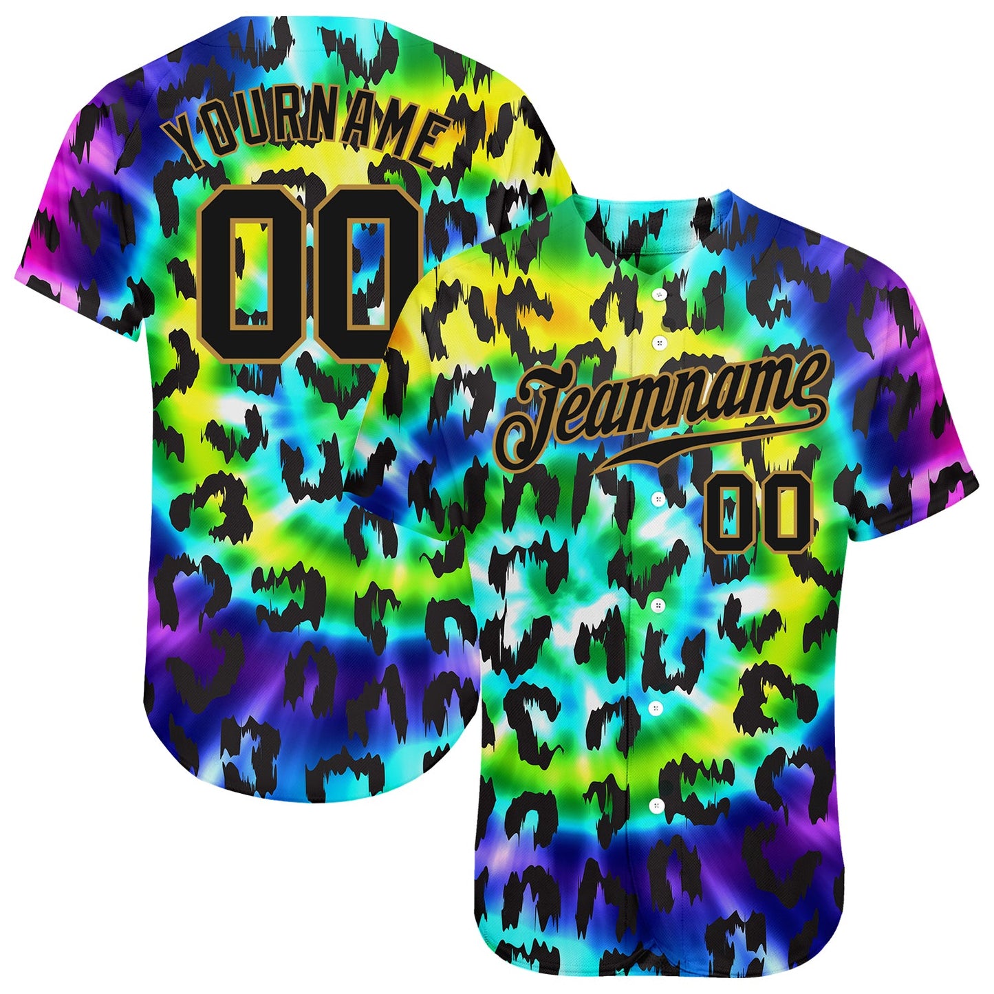 Custom Purple Black-Old Gold 3D Pattern Design Leopard Authentic Baseball Jersey - Main View