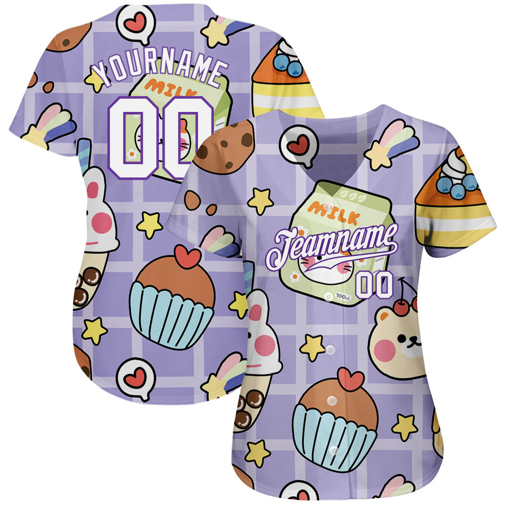Custom Purple White-Purple 3D Pattern Design Sticker Cartoons Authentic Baseball Jersey view 2