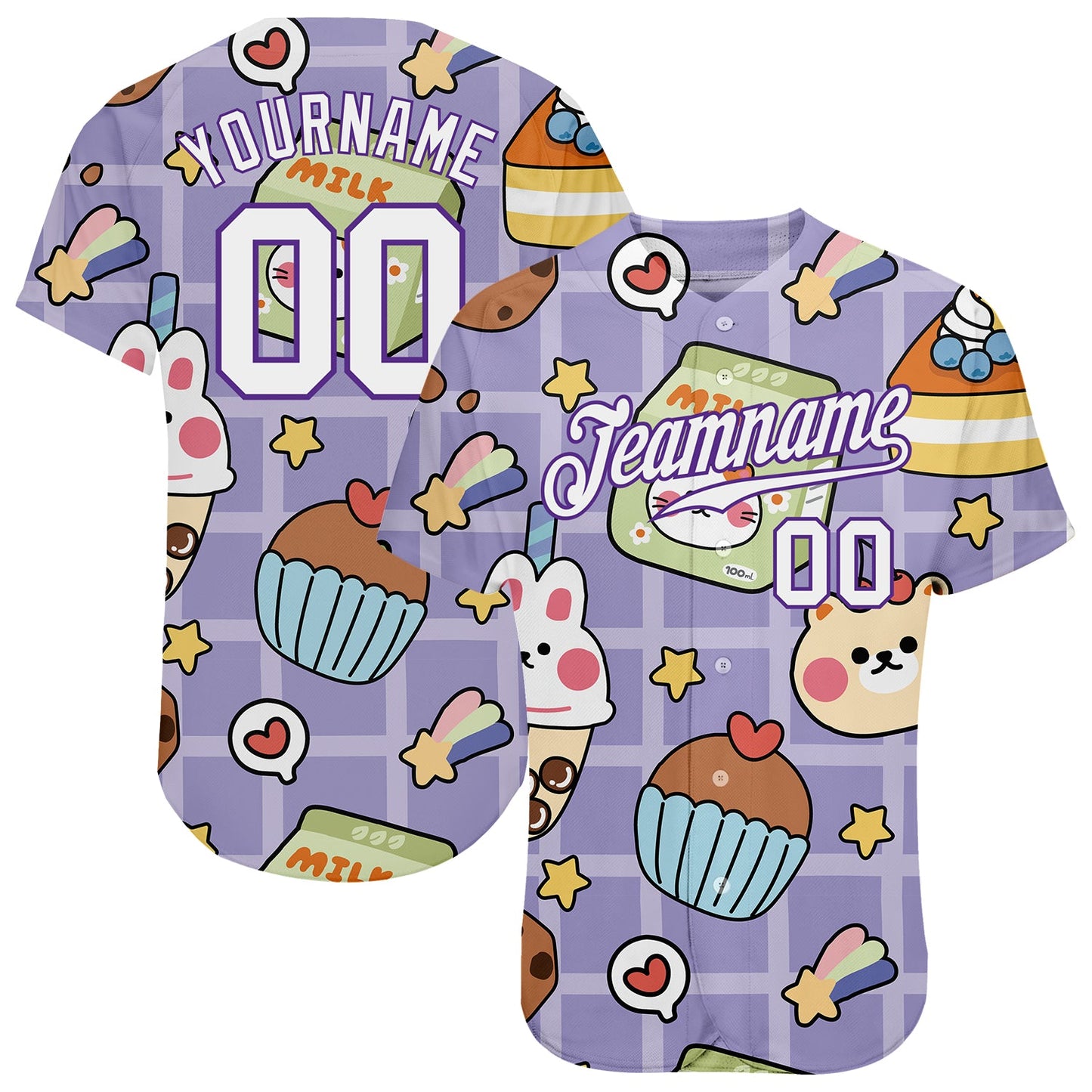 Custom Purple White-Purple 3D Pattern Design Sticker Cartoons Authentic Baseball Jersey - Main View