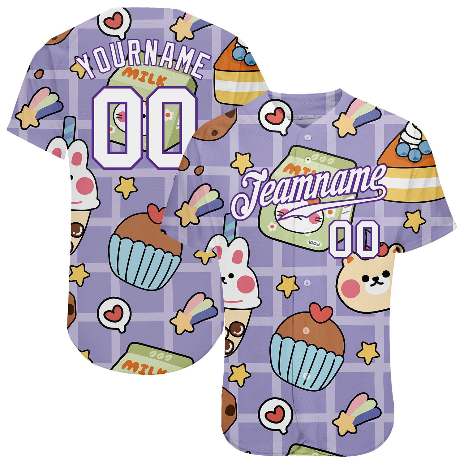 Custom Purple White-Purple 3D Pattern Design Sticker Cartoons Authentic Baseball Jersey - Main View