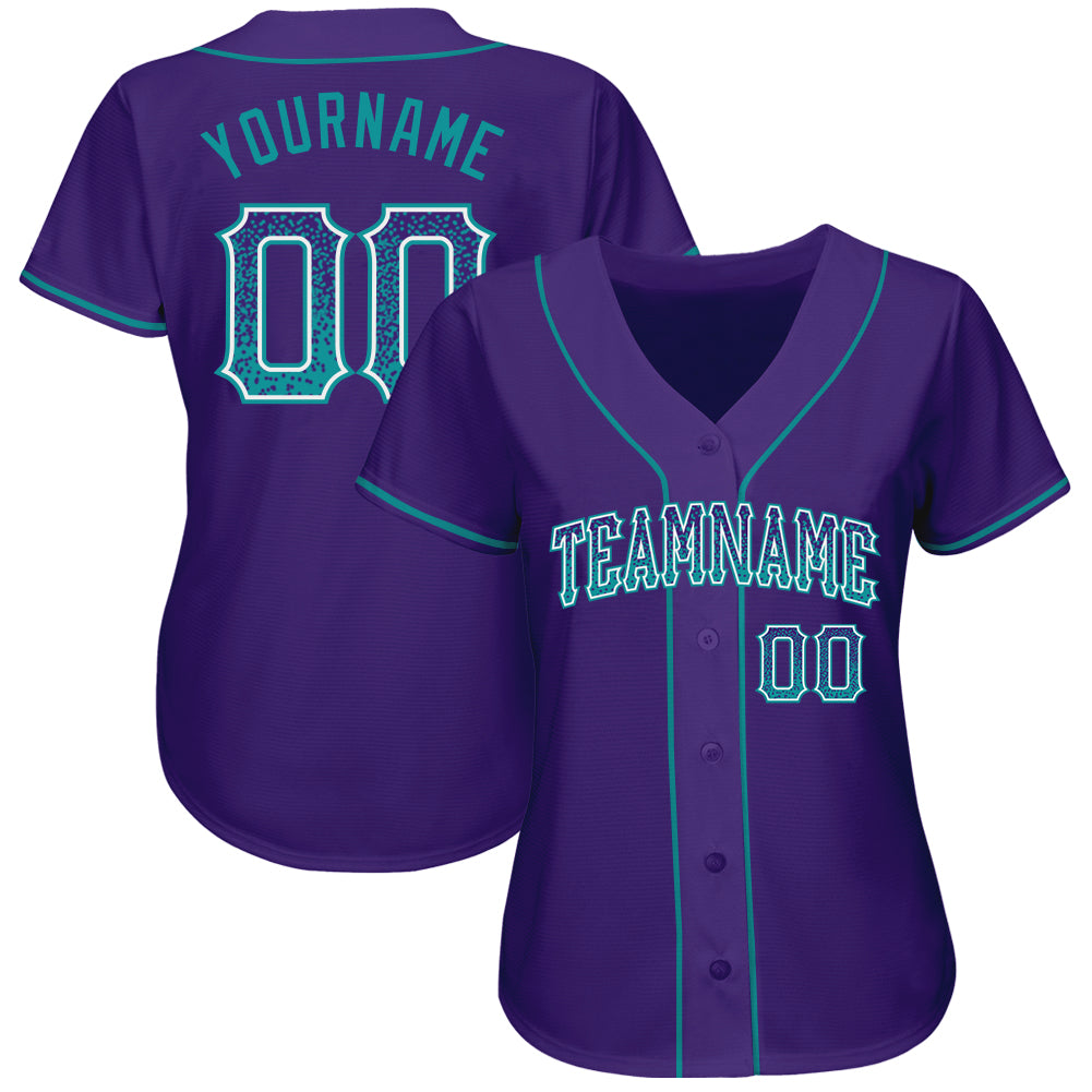 Custom Purple Teal-White Authentic Drift Fashion Baseball Jersey view 2
