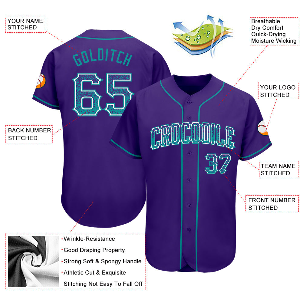 Custom Purple Teal-White Authentic Drift Fashion Baseball Jersey view 3