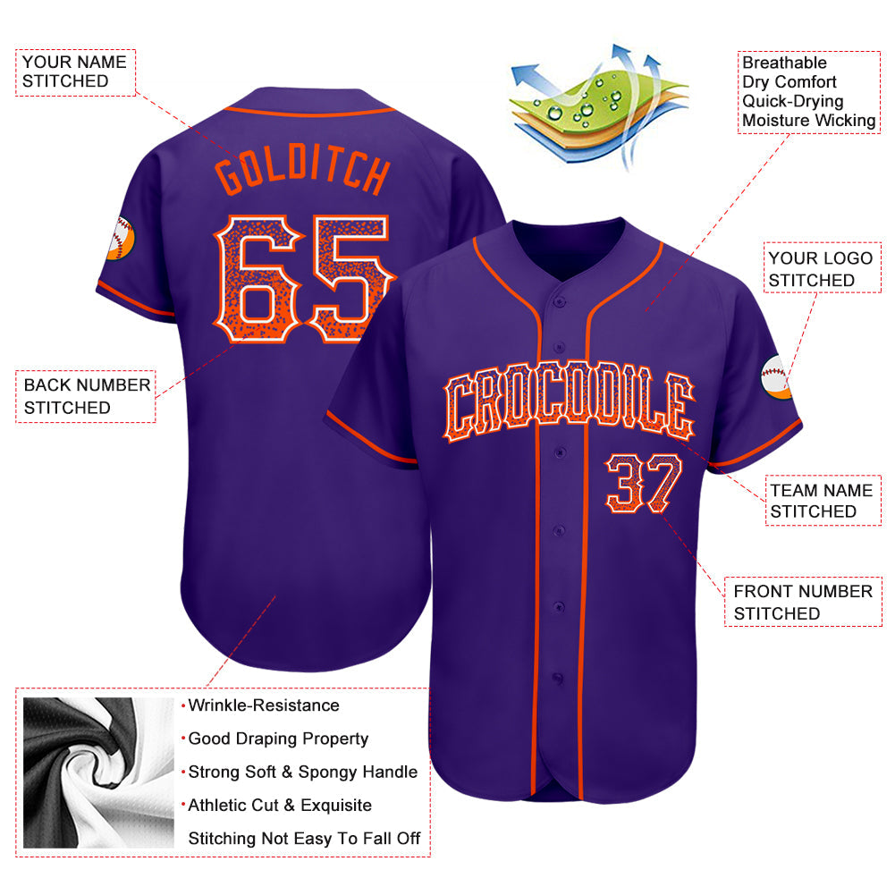 Custom Purple Orange-White Authentic Drift Fashion Baseball Jersey view 3