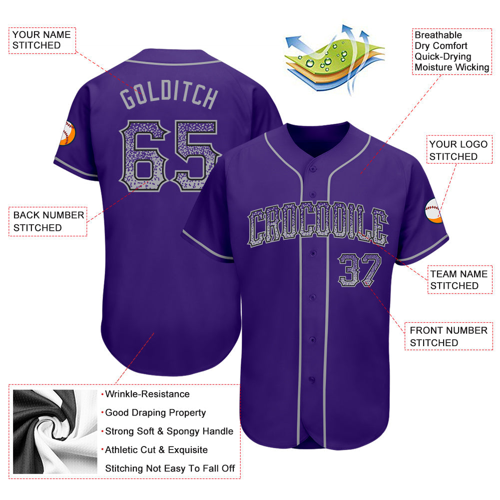 Custom Purple Gray-Black Authentic Drift Fashion Baseball Jersey view 3