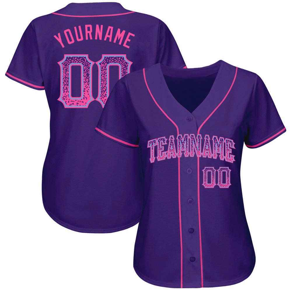 Custom Purple Pink-Light Blue Authentic Drift Fashion Baseball Jersey view 2