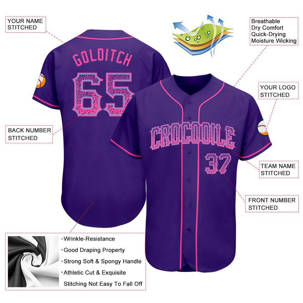 Custom Purple Pink-Light Blue Authentic Drift Fashion Baseball Jersey view 3