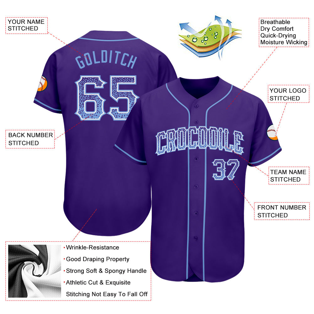 Custom Purple Light Blue-White Authentic Drift Fashion Baseball Jersey view 3