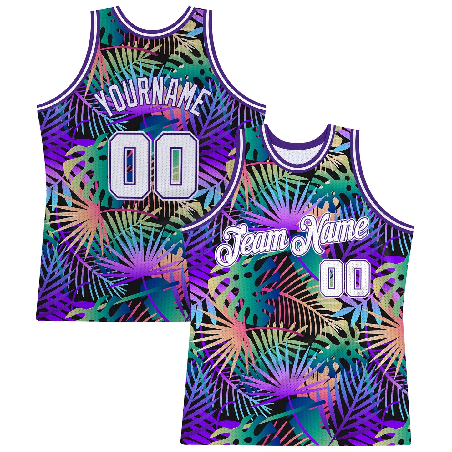 Custom Purple White-Purple 3D Pattern Tropical Hawaii Plants Authentic Basketball Jersey - Main View