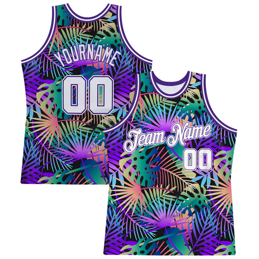 Custom Purple White-Purple 3D Pattern Tropical Hawaii Plants Authentic Basketball Jersey - Main View