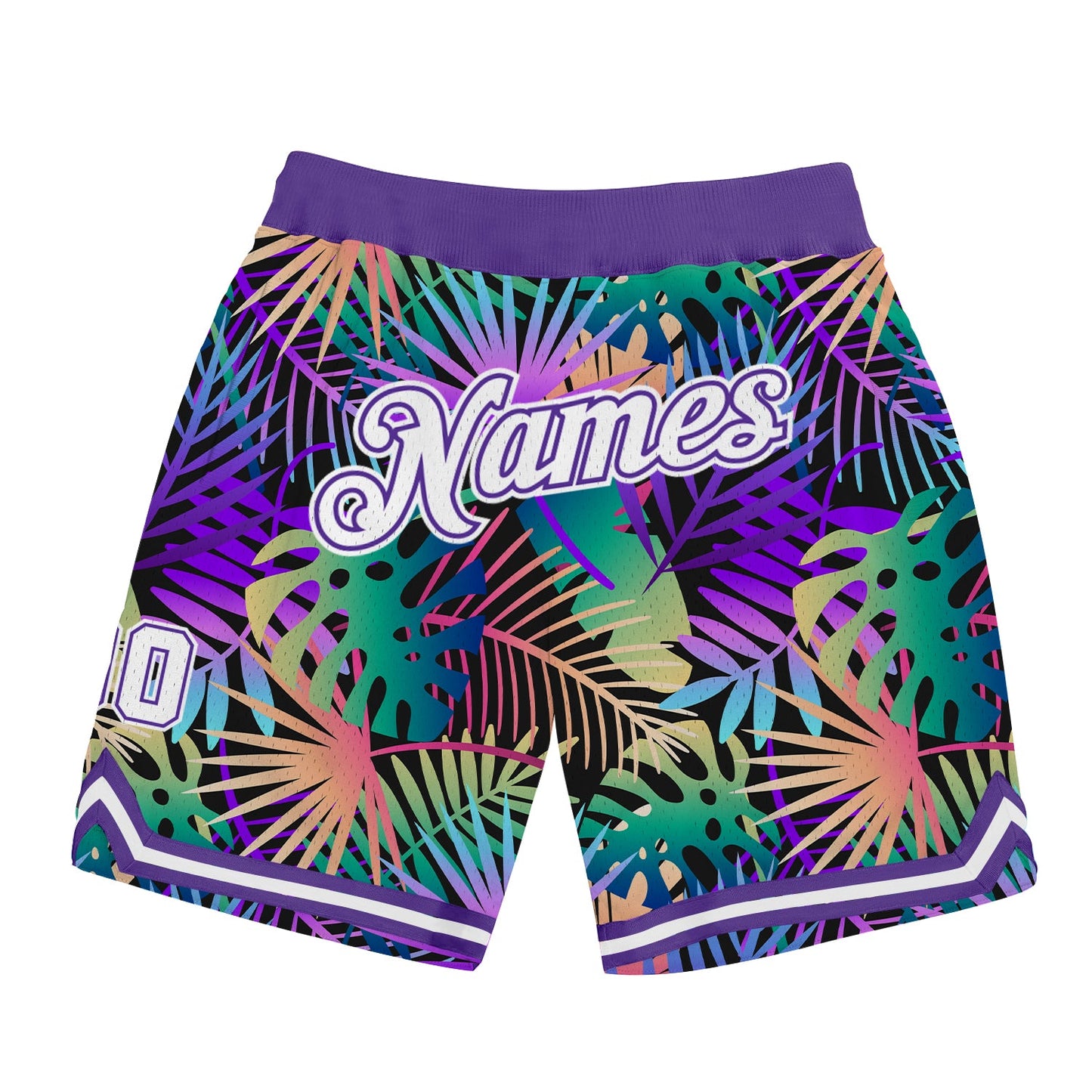 Custom Purple White-Purple 3D Pattern Design Tropical Palm Leaves Authentic Basketball Shorts - Main View