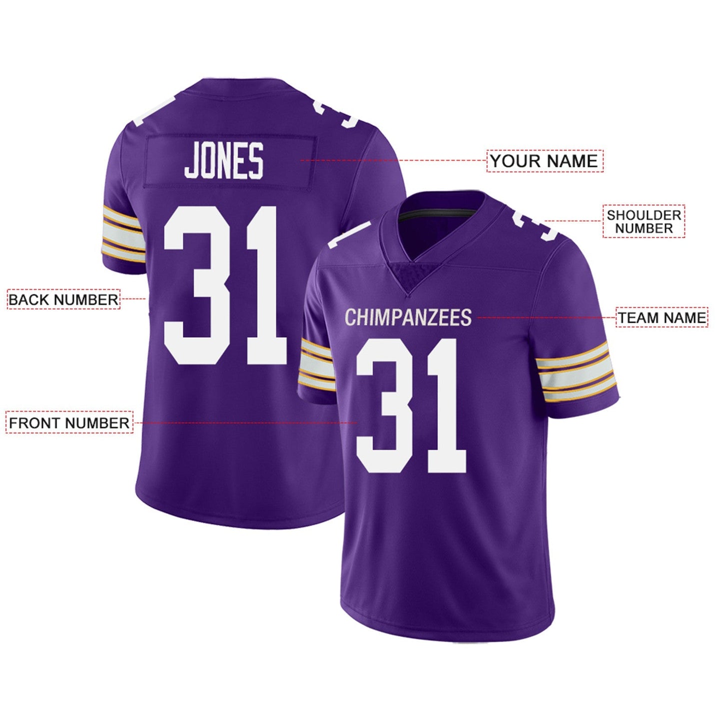 Custom MN.Vikings Football Jerseys Team Player or Personalized Design Your Own Name for Men's Women's Youth Jerseys Purple view 3