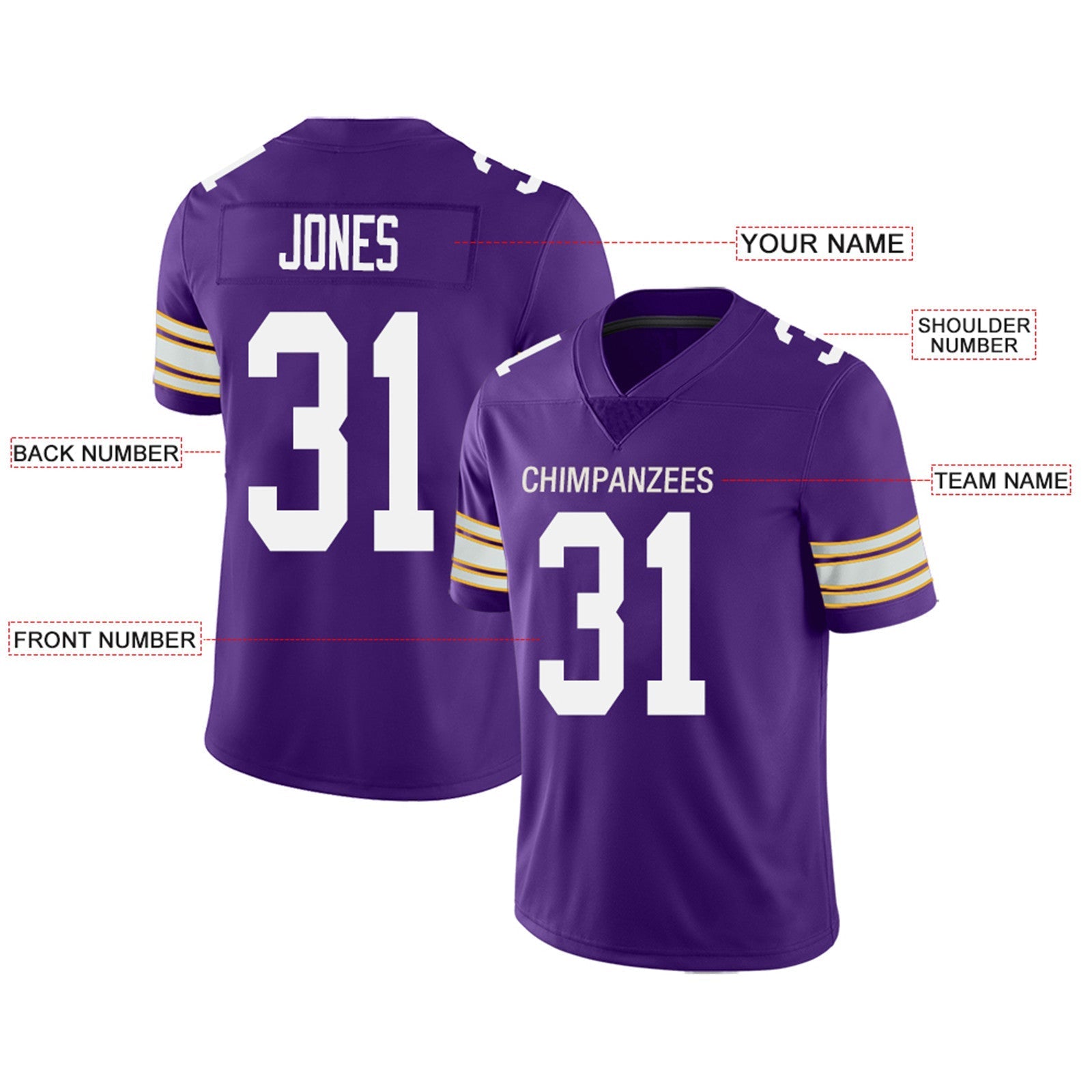 Custom MN.Vikings Football Jerseys Team Player or Personalized Design Your Own Name for Men's Women's Youth Jerseys Purple view 3