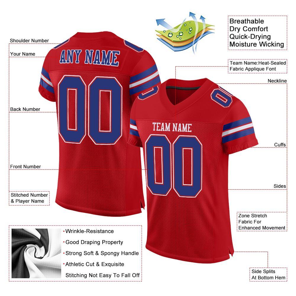 Custom Red Royal-White Mesh Authentic Football Jersey view 4