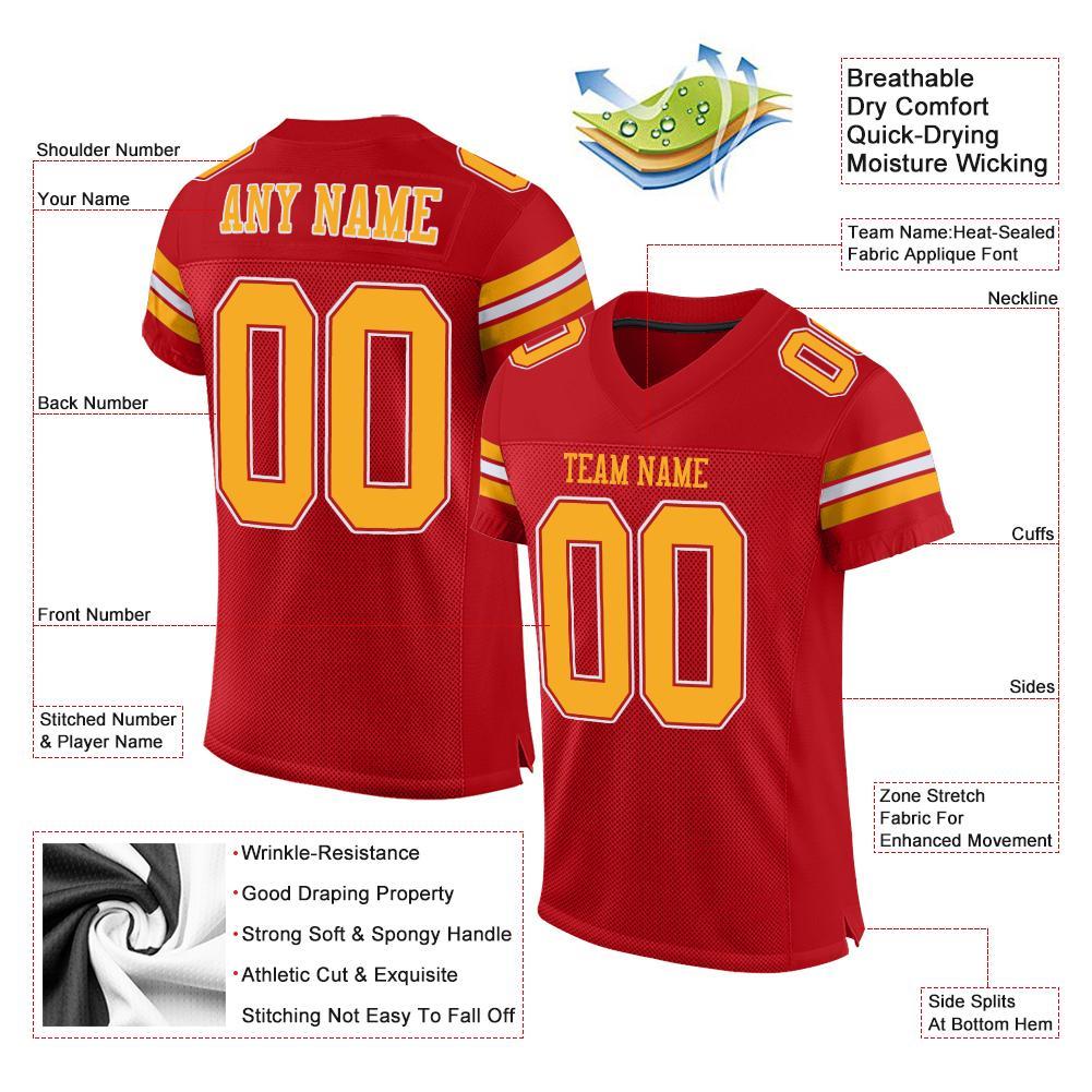 Custom Red Gold-White Mesh Authentic Football Jersey view 4