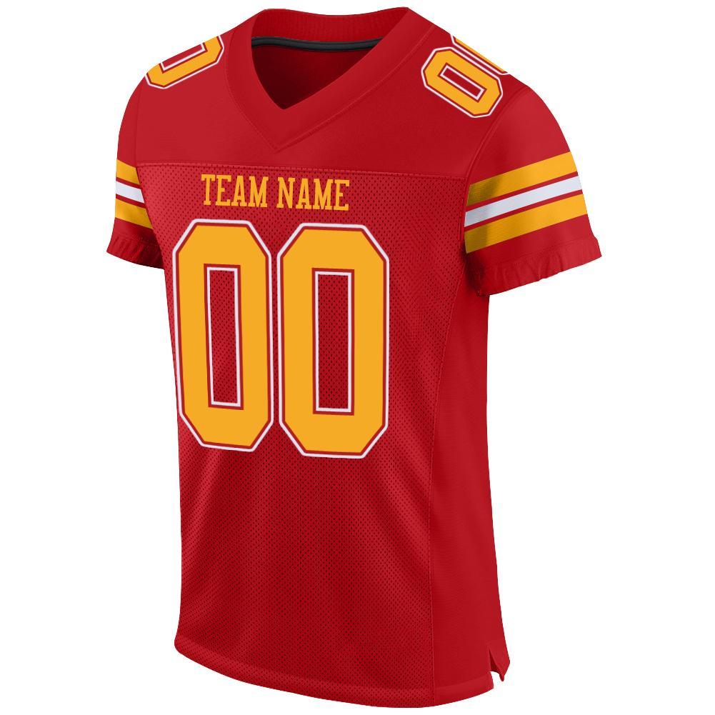 Custom Red Gold-White Mesh Authentic Football Jersey view 2