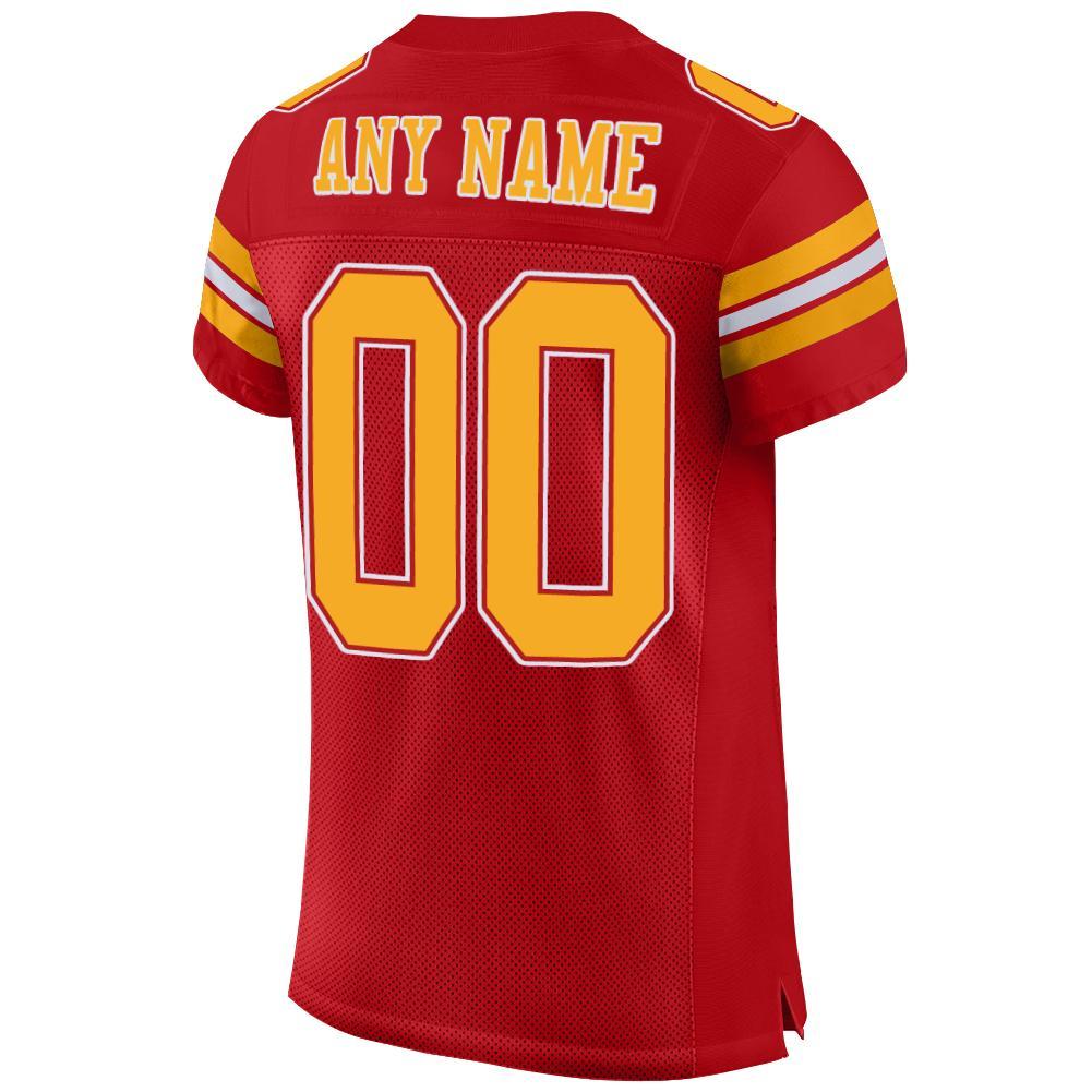 Custom Red Gold-White Mesh Authentic Football Jersey view 3