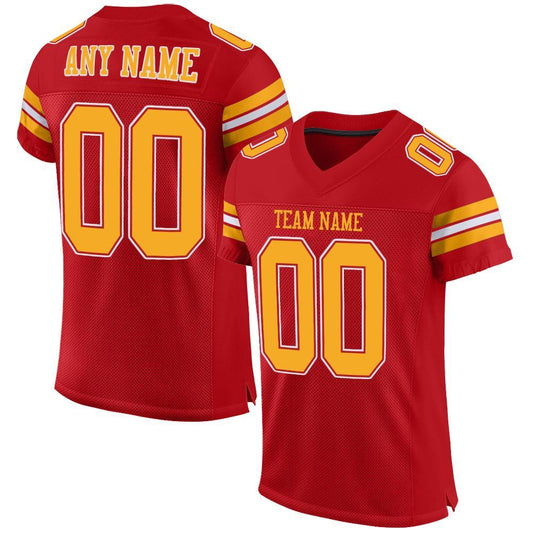 Custom Red Gold-White Mesh Authentic Football Jersey - Main View