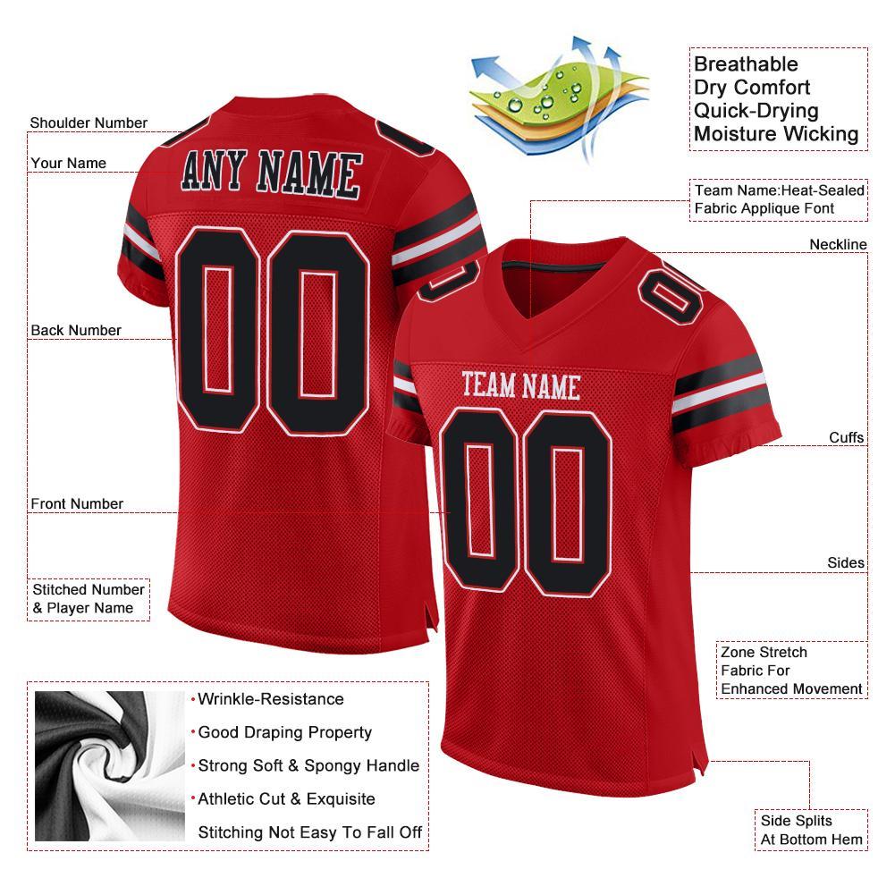 Custom Red Black-White Mesh Authentic Football Jersey view 4