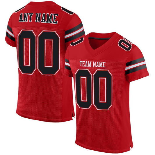 Custom Red Black-White Mesh Authentic Football Jersey - Main View