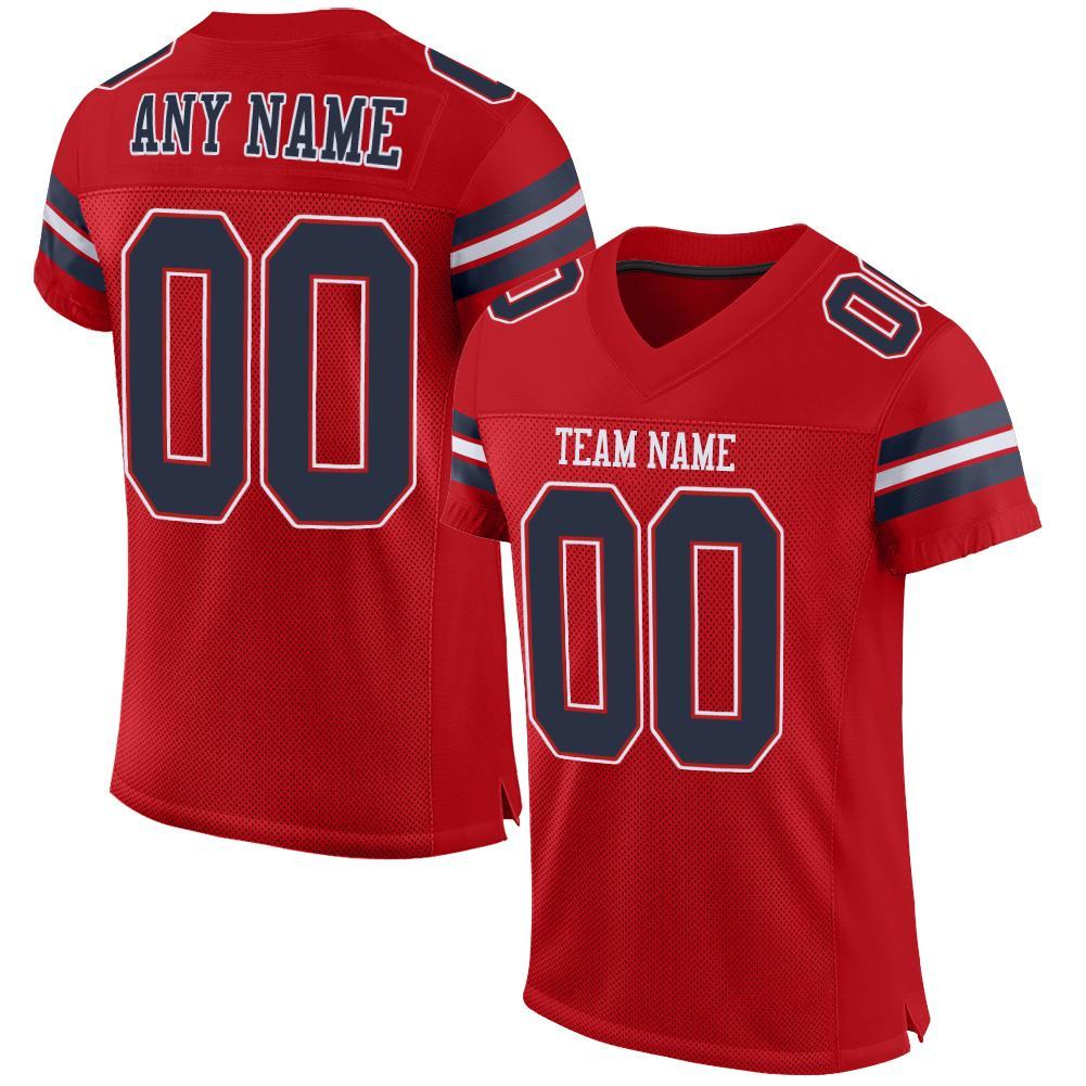 Custom Red Navy-White Mesh Authentic Football Jersey - Main View